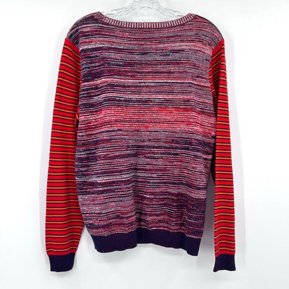 GAP 100% Cotton Marled Crewneck Sweater Stripe Sleeves Red Navy Womens Sz Large - Picture 8 of 11